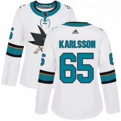 Womens Adidas San Jose Sharks 65 Erik Karlsson Authentic White Away NHL Jersey 