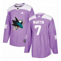 Youth Adidas San Jose Sharks 7 Paul Martin Authentic Purple Fights Cancer Practice NHL Jersey 