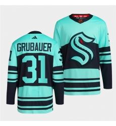 Men Seattle Kraken 31 Philipp Grubauer Ice Blue 2022 23 Reverse Retro Stitched Jersey