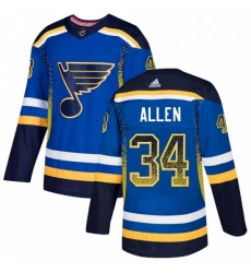 Mens Adidas St Louis Blues 34 Jake Allen Authentic Blue Drift Fashion NHL Jersey 