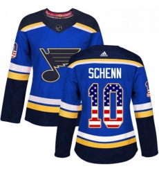 Womens Adidas St Louis Blues 10 Brayden Schenn Authentic Blue USA Flag Fashion NHL Jersey 