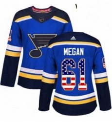 Womens Adidas St Louis Blues 61 Wade Megan Authentic Blue USA Flag Fashion NHL Jersey 