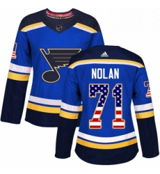 Womens Adidas St Louis Blues 71 Jordan Nolan Authentic Blue USA Flag Fashion NHL Jersey 