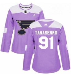 Womens Adidas St Louis Blues 91 Vladimir Tarasenko Authentic Purple Fights Cancer Practice NHL Jersey 