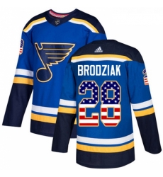 Youth Adidas St Louis Blues 28 Kyle Brodziak Authentic Blue USA Flag Fashion NHL Jersey 