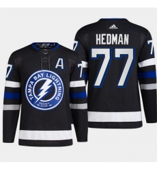 Men Tampa Bay Lightning 77 Victor Hedman Black Alternate Premier Breakaway Stitched Jersey