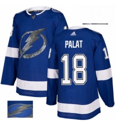 Mens Adidas Tampa Bay Lightning 18 Ondrej Palat Authentic Royal Blue Fashion Gold NHL Jersey 