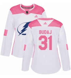 Womens Adidas Tampa Bay Lightning 31 Peter Budaj Authentic WhitePink Fashion NHL Jersey 