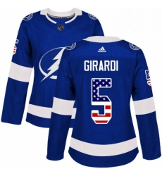 Womens Adidas Tampa Bay Lightning 5 Dan Girardi Authentic Blue USA Flag Fashion NHL Jersey 