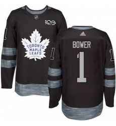 Maple Leafs #1 Johnny Bower Black 1917 2017 100th Anniversary Stitched NHL Jersey