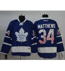 Maple Leafs #34 Auston Matthews Blue Canada Flag Fashion Stitched NHL Jersey