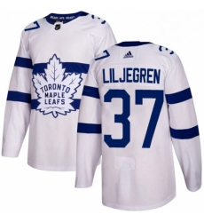 Mens Adidas Toronto Maple Leafs 37 Timothy Liljegren Authentic White 2018 Stadium Series NHL Jersey 