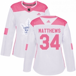 Womens Adidas Toronto Maple Leafs 34 Auston Matthews Authentic WhitePink Fashion NHL Jersey 