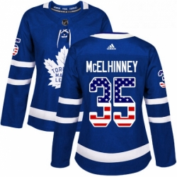 Womens Adidas Toronto Maple Leafs 35 Curtis McElhinney Authentic Royal Blue USA Flag Fashion NHL Jersey 