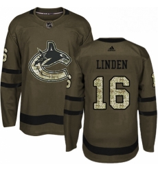 Mens Adidas Vancouver Canucks 16 Trevor Linden Premier Green Salute to Service NHL Jersey 