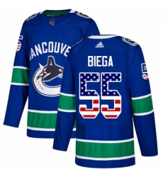 Mens Adidas Vancouver Canucks 55 Alex Biega Authentic Blue USA Flag Fashion NHL Jersey 