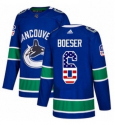 Mens Adidas Vancouver Canucks 6 Brock Boeser Authentic Blue USA Flag Fashion NHL Jersey 