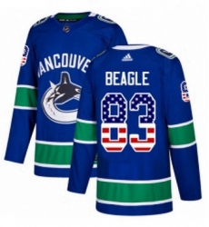 Mens Adidas Vancouver Canucks 83 Jay Beagle Authentic Blue USA Flag Fashion NHL Jersey 