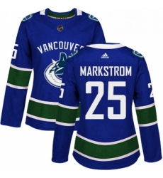 Womens Adidas Vancouver Canucks 25 Jacob Markstrom Authentic Blue Home NHL Jersey 