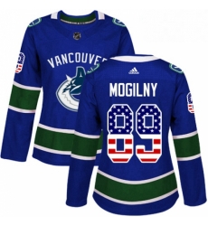 Womens Adidas Vancouver Canucks 89 Alexander Mogilny Authentic Blue USA Flag Fashion NHL Jersey 