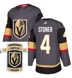 Adidas Golden Knights #4 Clayton Stoner Grey Home Authentic Stitched NHL Inaugural Season Patch Jersey