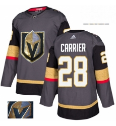 Mens Adidas Vegas Golden Knights 28 William Carrier Authentic Gray Fashion Gold NHL Jersey 