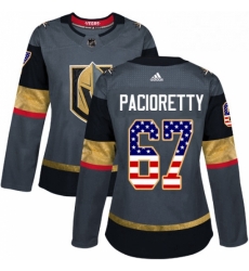 Womens Adidas Vegas Golden Knights 67 Max Pacioretty Authentic Gray USA Flag Fashion NHL Jersey 