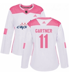 Womens Adidas Washington Capitals 11 Mike Gartner Authentic WhitePink Fashion NHL Jersey 