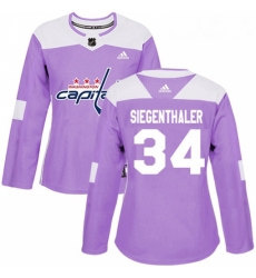 Womens Adidas Washington Capitals 34 Jonas Siegenthaler Authentic Purple Fights Cancer Practice NHL Jersey 