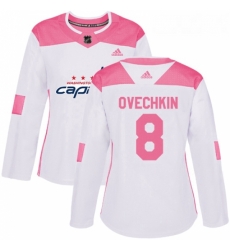 Womens Adidas Washington Capitals 8 Alex Ovechkin Authentic WhitePink Fashion NHL Jersey 