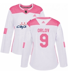 Womens Adidas Washington Capitals 9 Dmitry Orlov Authentic WhitePink Fashion NHL Jersey 