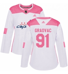 Womens Adidas Washington Capitals 91 Tyler Graovac Authentic WhitePink Fashion NHL Jersey 