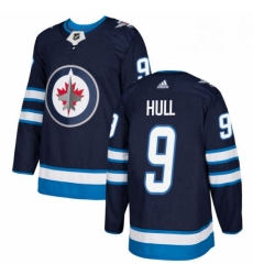 Mens Adidas Winnipeg Jets 9 Bobby Hull Authentic Navy Blue Home NHL Jersey 