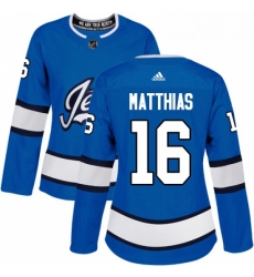 Womens Adidas Winnipeg Jets 16 Shawn Matthias Authentic Blue Alternate NHL Jersey 