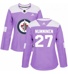 Womens Adidas Winnipeg Jets 27 Teppo Numminen Authentic Purple Fights Cancer Practice NHL Jersey 