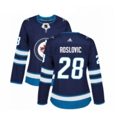 Womens Adidas Winnipeg Jets 28 Jack Roslovic Authentic Navy Blue Home NHL Jersey 