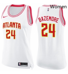 Womens Nike Atlanta Hawks 24 Kent Bazemore Swingman WhitePink Fashion NBA Jersey 