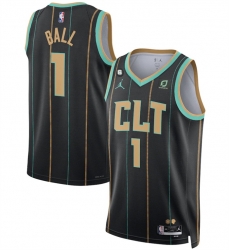 Men Charlotte Hornets 1 LaMelo Ball Black 2022 23 City Edition No 6 Patch Stitched Basketball Jersey