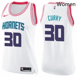 Womens Nike Charlotte Hornets 30 Dell Curry Swingman WhitePink Fashion NBA Jersey