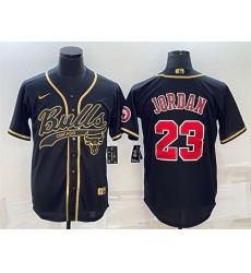 Men Chicago Bulls 23 Michael Jordan Black Gold With Patch Cool Base Stitched Baseball Jersey