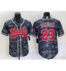 Men Chicago Bulls 23 Michael Jordan Gray Camo Cool Base Stitched Baseball Jersey