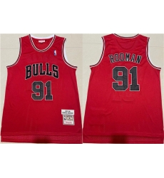 Men Chicago Bulls 91 Dennis Rodman 1997 98 Red Throwback Stitched Jersey