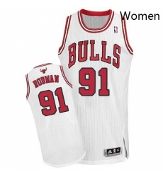 Womens Adidas Chicago Bulls 91 Dennis Rodman Authentic White Home NBA Jersey