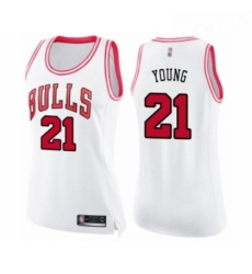 Womens Chicago Bulls 21 Thaddeus Young Swingman White Pink Fashion Basketball Jersey 