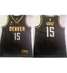 Men Denver Nuggets 15 Nikola Jokic Black With NO 6 Patch Stitched Jersey