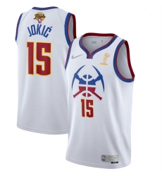 Men Denver Nuggets 15 Nikola Jokic White 2023 Finals Champions Earned Edition Stitched Basketball Jersey