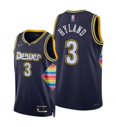 Men Denver Nuggets 3 Nah Shon Hyland Navy 2021 22 City Edition 75th Anniversary Stitched Jersey