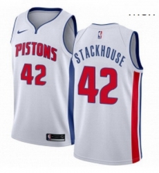 Mens Nike Detroit Pistons 42 Jerry Stackhouse Authentic White Home NBA Jersey Association Edition