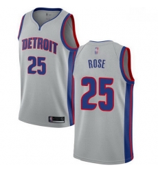 Pistons  25 Derrick Rose Silver Basketball Swingman Statement Edition Jersey