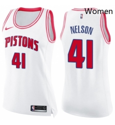 Womens Nike Detroit Pistons 41 Jameer Nelson Swingman White Pink Fashion NBA Jersey 